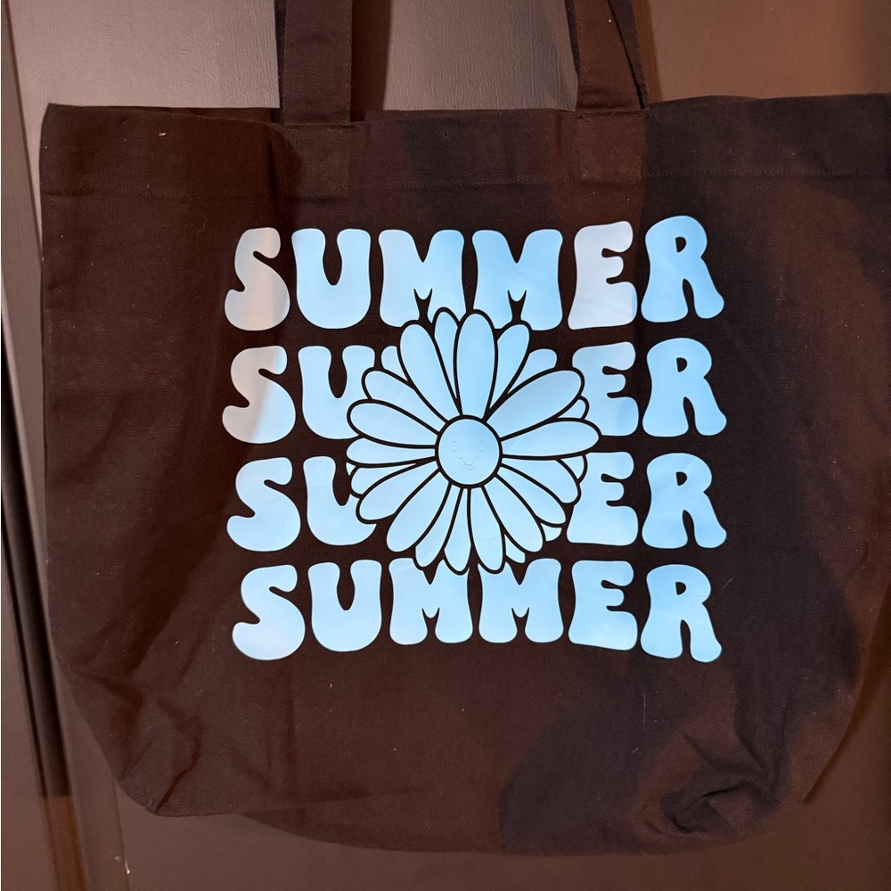 Black Tote Bag with Blue Summer Print